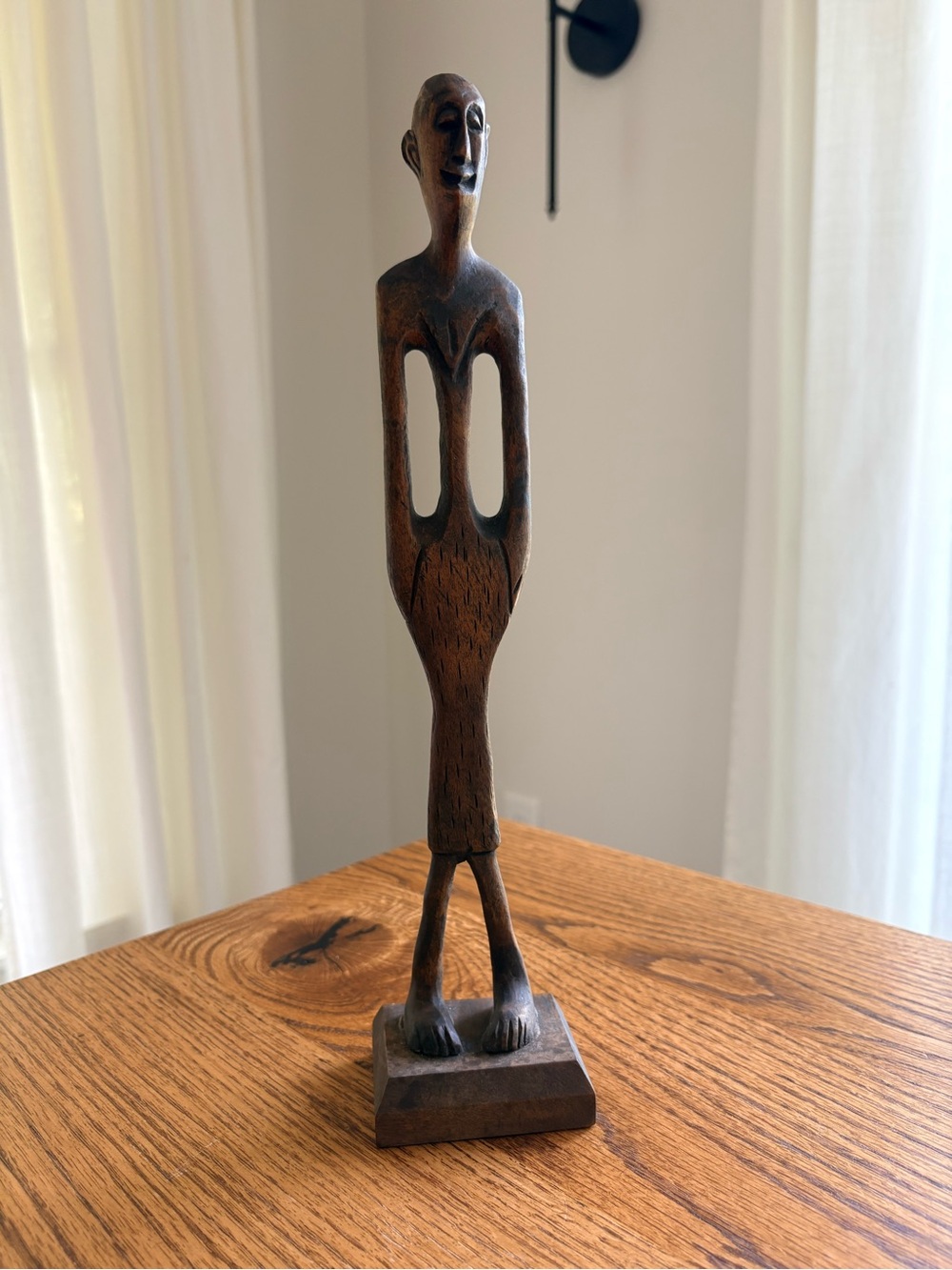 W. African? Lightweight 13” Hand-Carved Wooden Figurine Sculpture in Dark Brown